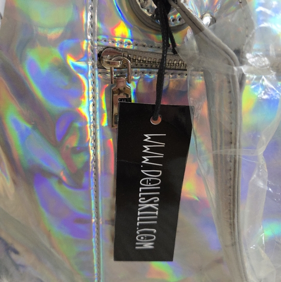 NWT Current Mood x Dolls Kill Holographic Prism Weekender Duffle Tote Bag - Picture 3 of 13